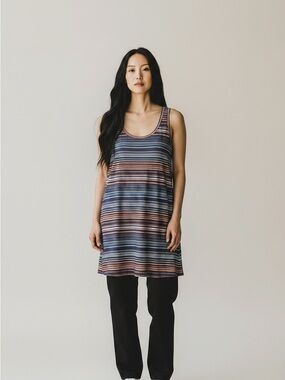 Emery Rose Women's Boho Sleeveless Multicolored Striped Tank Dress Size Lg.